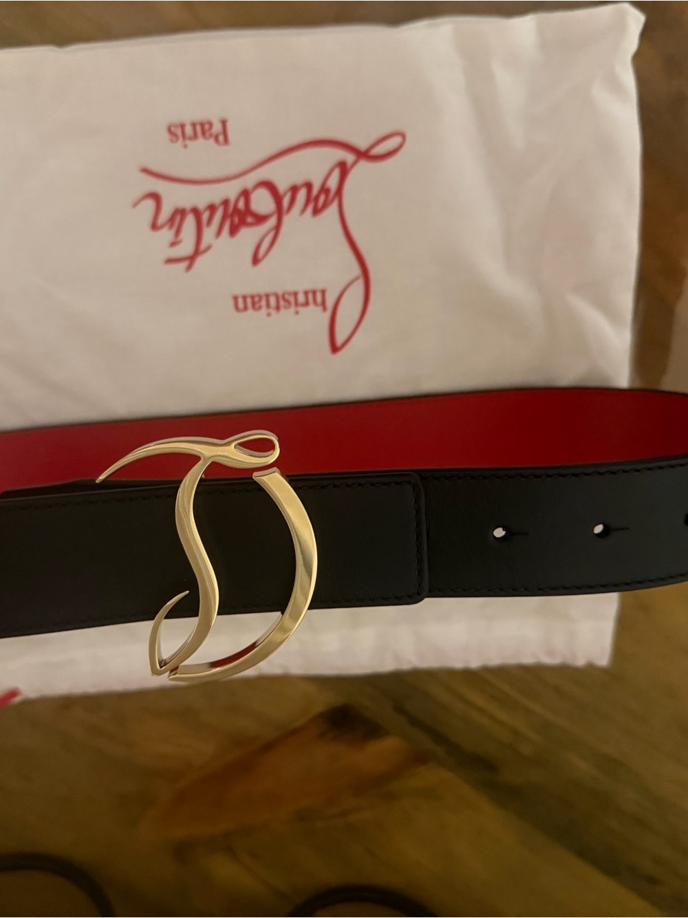 Christian Louboutin Black Leather Belt with Gold Signature Buckle - Picture 2 of 11